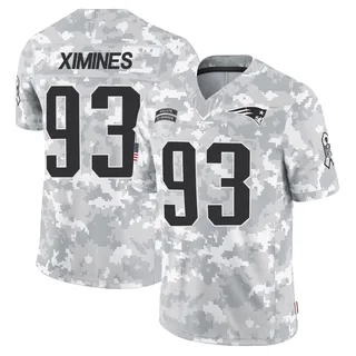 Men's Oshane Ximines New England Patriots Men's Limited Arctic Camo 2024 Salute to Service Nike Jersey
